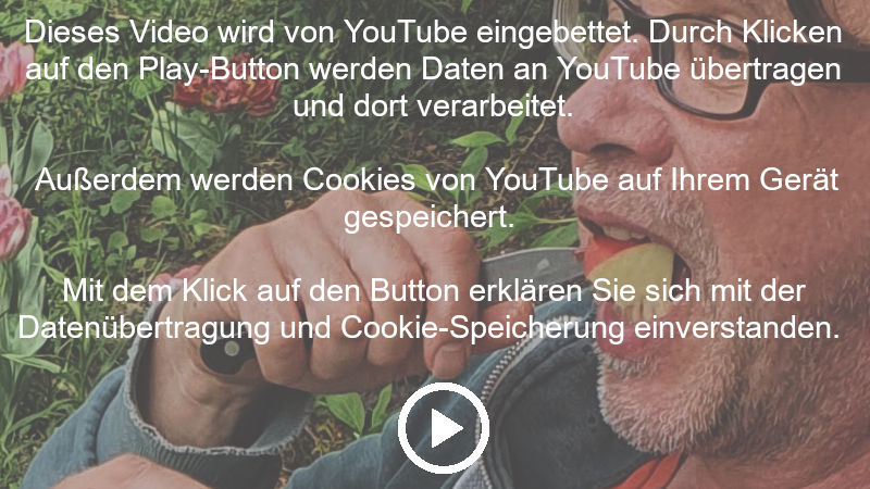 Dieses Video wird von YouTube eingebettet. Durch Klicken auf den Play-Button werden Daten an YouTube übertragen und dort verarbeitet. Außerdem werden Cookies von YouTube auf Ihrem Gerät gespeichert. Mit dem Klick auf den Button erklären Sie sich mit der Datenübertragung und Cookie-Speicherung einverstanden.