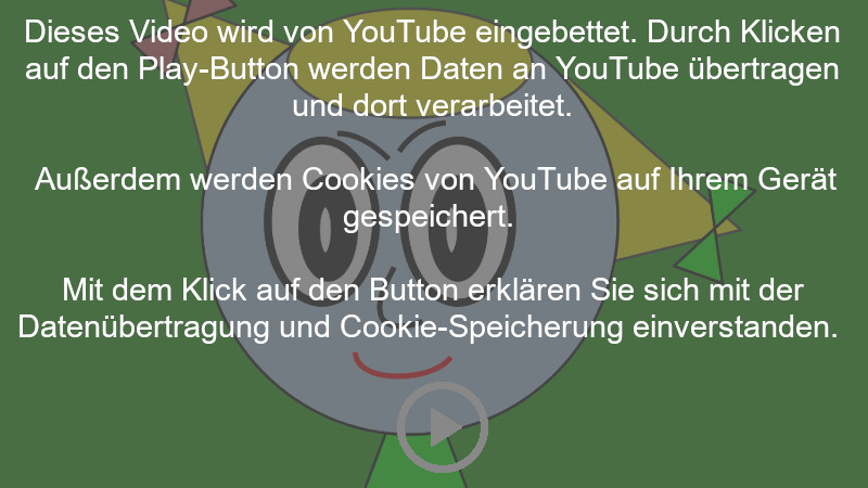 Dieses Video wird von YouTube eingebettet. Durch Klicken auf den Play-Button werden Daten an YouTube übertragen und dort verarbeitet. Außerdem werden Cookies von YouTube auf Ihrem Gerät gespeichert. Mit dem Klick auf den Button erklären Sie sich mit der Datenübertragung und Cookie-Speicherung einverstanden.