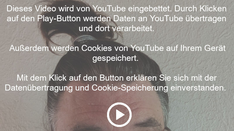 Dieses Video wird von YouTube eingebettet. Durch Klicken auf den Play-Button werden Daten an YouTube übertragen und dort verarbeitet. Außerdem werden Cookies von YouTube auf Ihrem Gerät gespeichert. Mit dem Klick auf den Button erklären Sie sich mit der Datenübertragung und Cookie-Speicherung einverstanden.